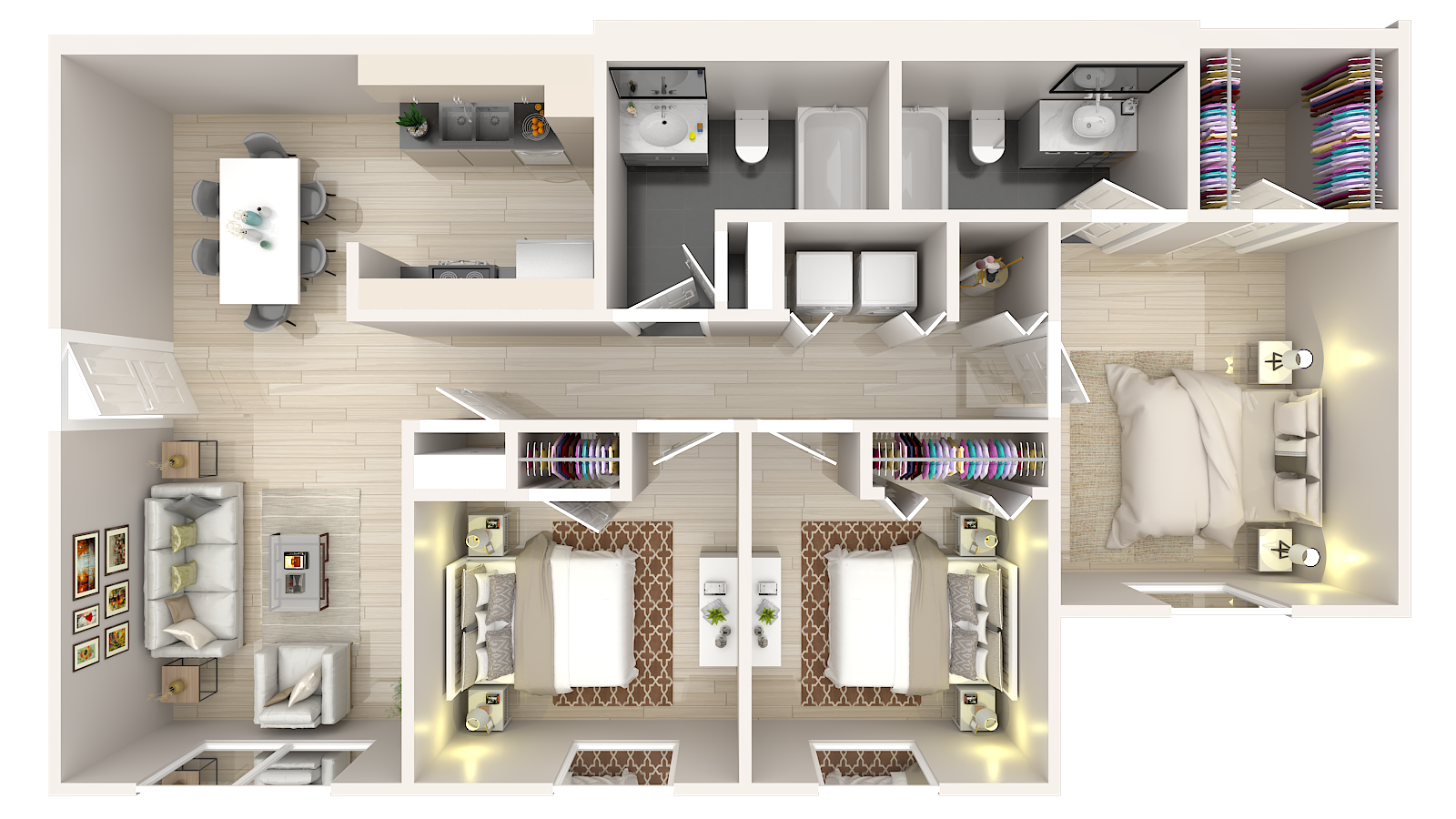 An aerial view of a floor plan of a house.