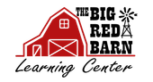 Logo for The Big Red Barn Learning Center with a red barn and black text