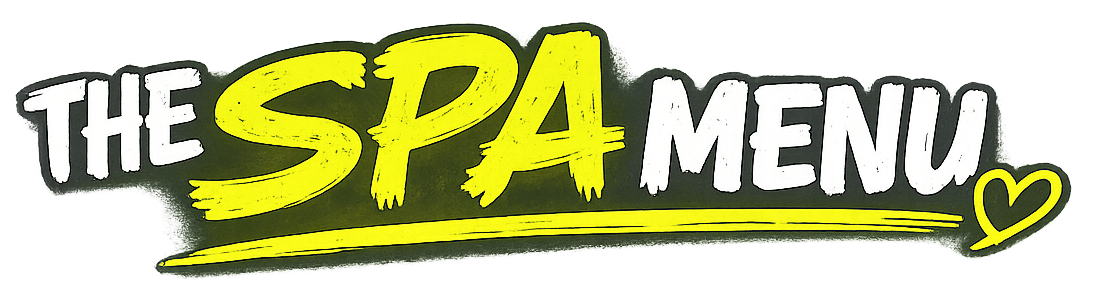 Stylized “The Spa Menu” logo in black, white, and bright yellow with a small heart icon