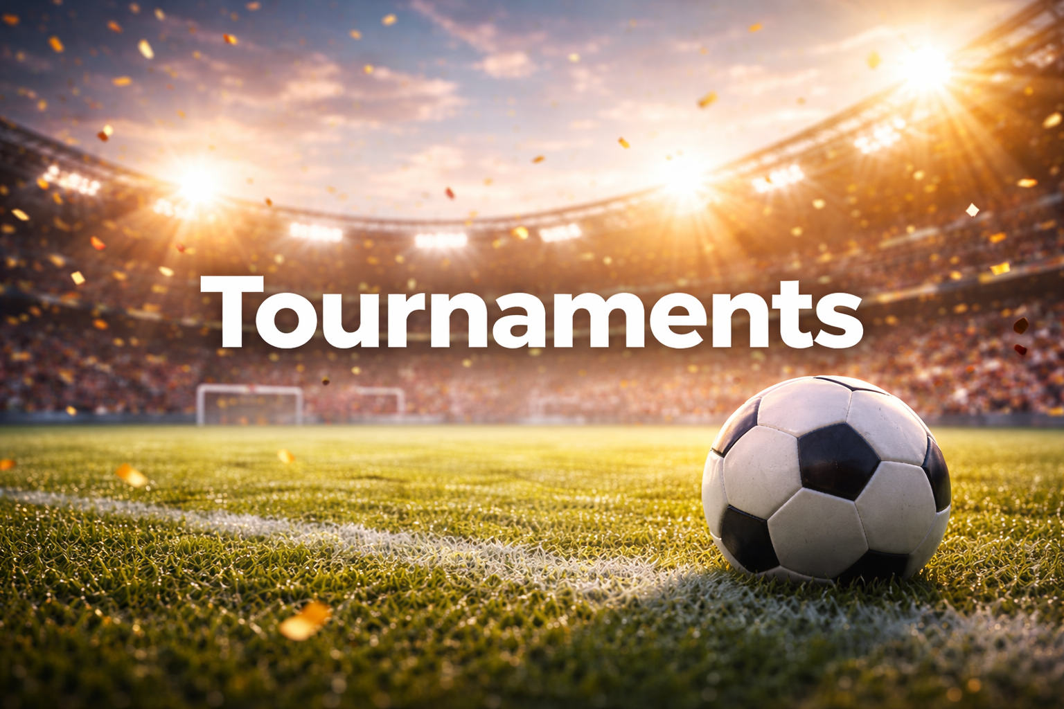 Soccer ball on a stadium field with 