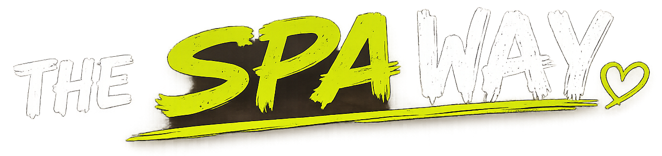 Stylized logo reading “THE SPA WAY” in green and white with a small heart on a white background