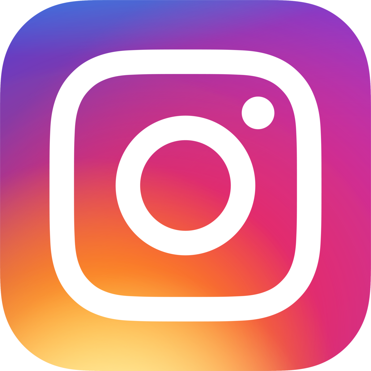 Instagram app icon: white square outline on a gradient of orange, pink, and purple.