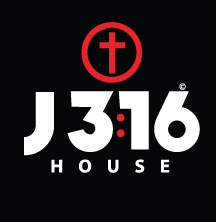 Logo for J316 House, white text on black background, with a red cross icon.