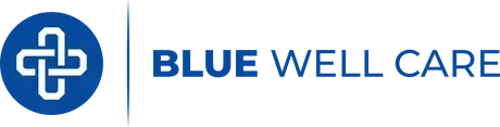 Blue Well Care logo: blue circle with a cross-like symbol, followed by 