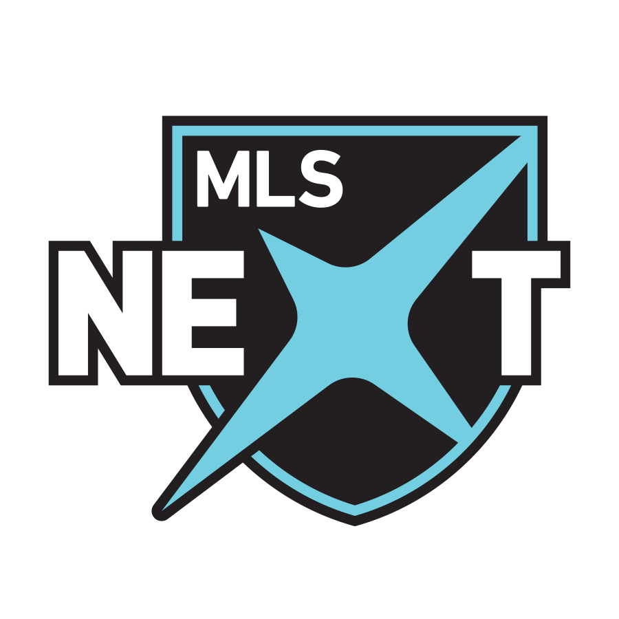 MLS NEXT logo: black shield with blue starburst and