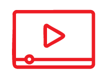 Red outlined video player with a play button.