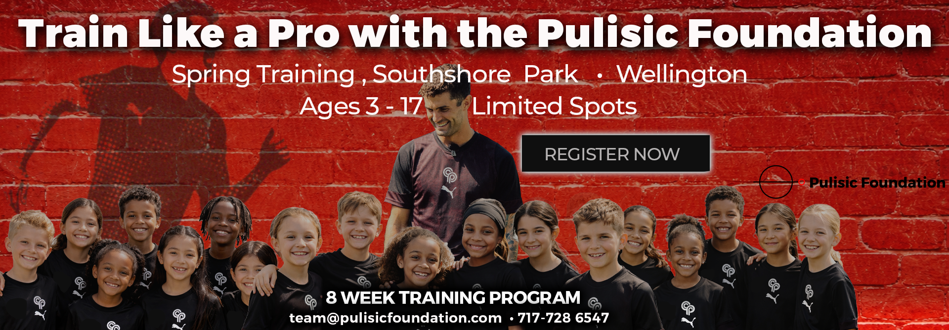 Train Like a Pro with the Public Foundation poster, featuring a team in red and white