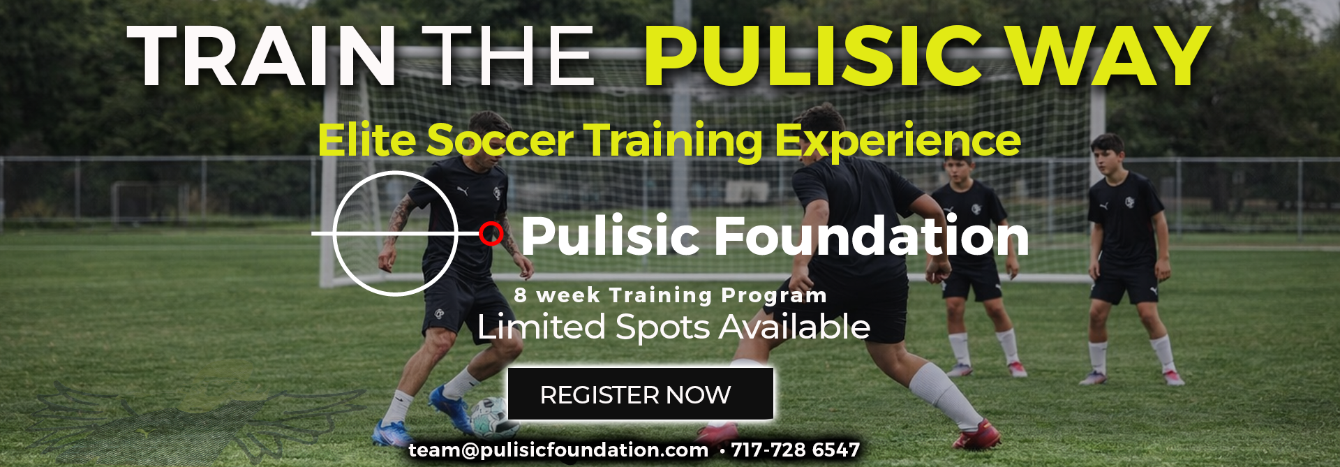 Advertisement for soccer families, stadium scene, text 