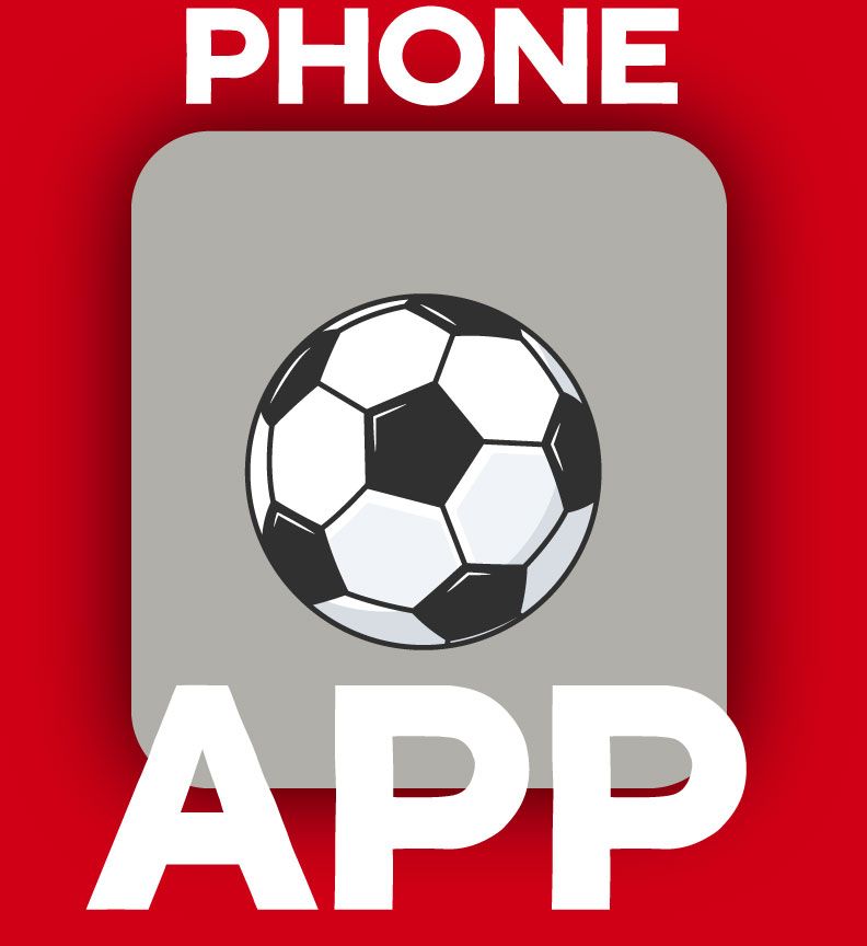 Soccer ball app icon on a gray square, text 