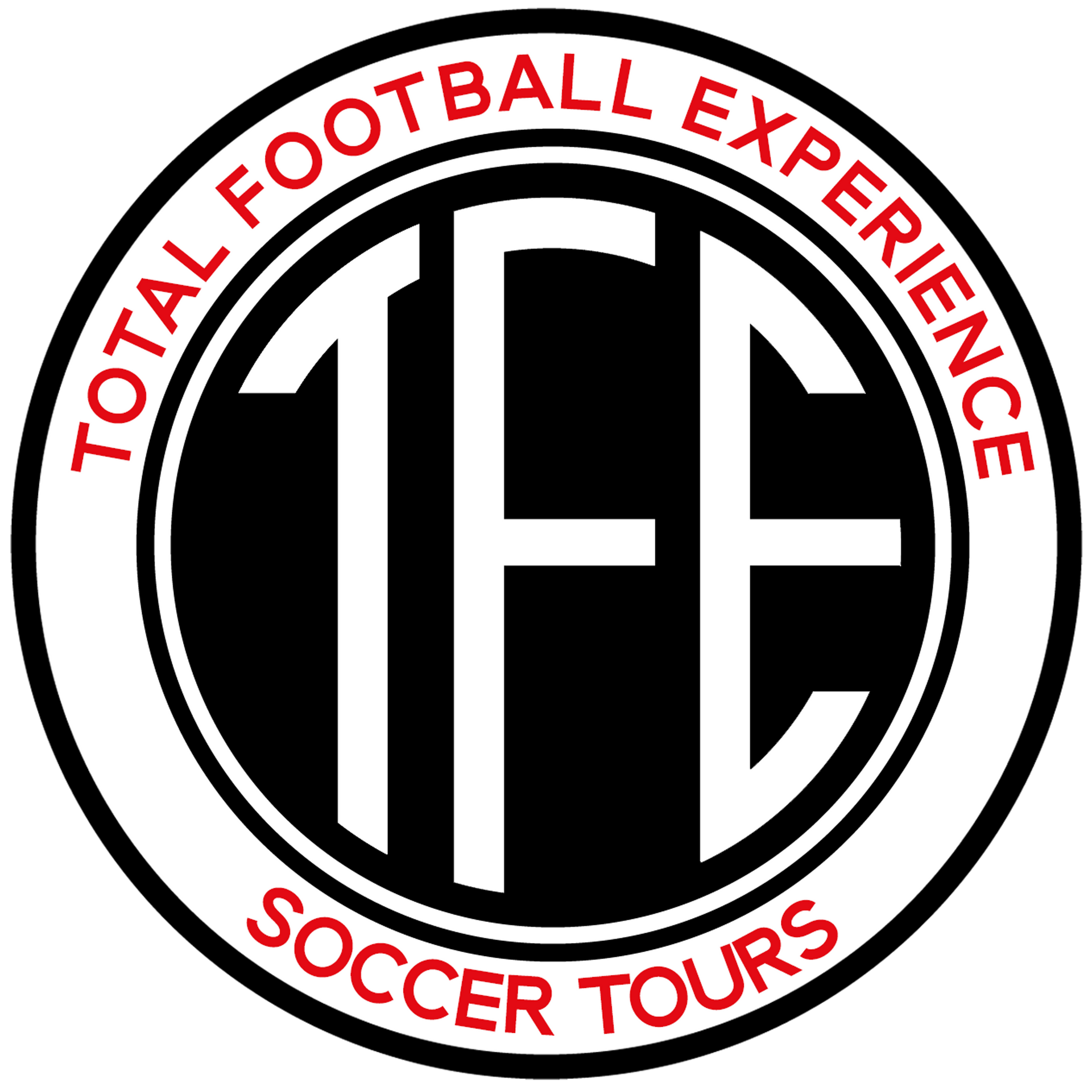 Logo for Total Football Experience Soccer Tours; white 