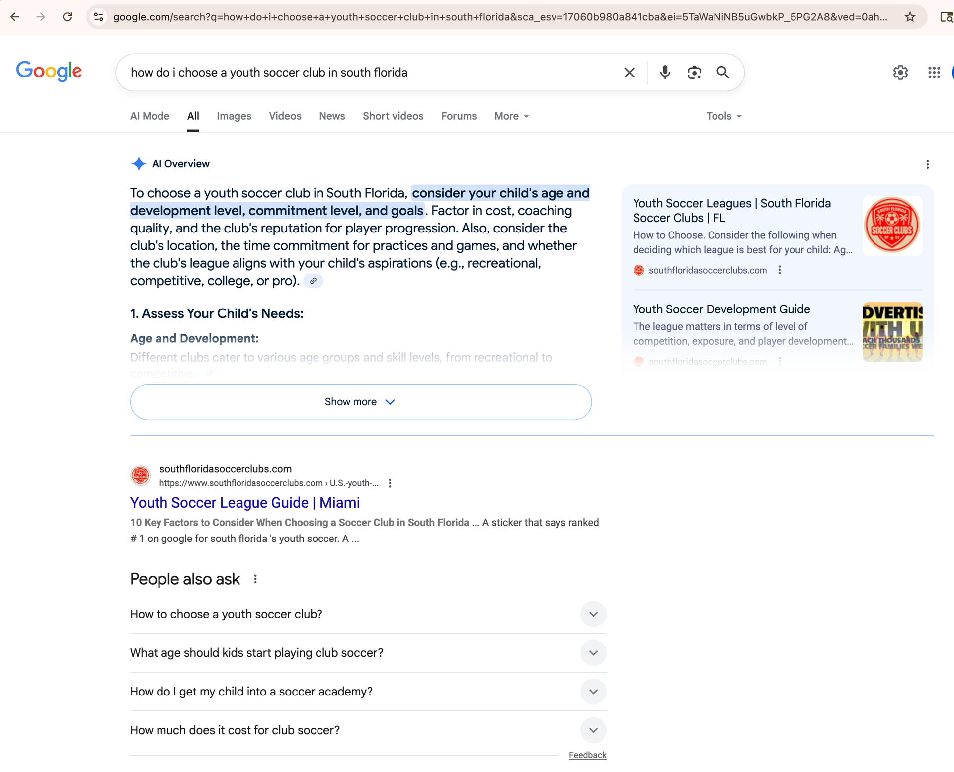 Google search results page for 