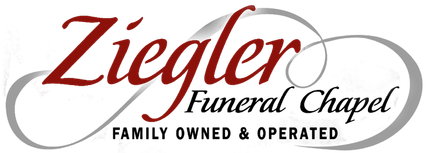 Ziegler Funeral Chapel logo with maroon script and black text on a gray background