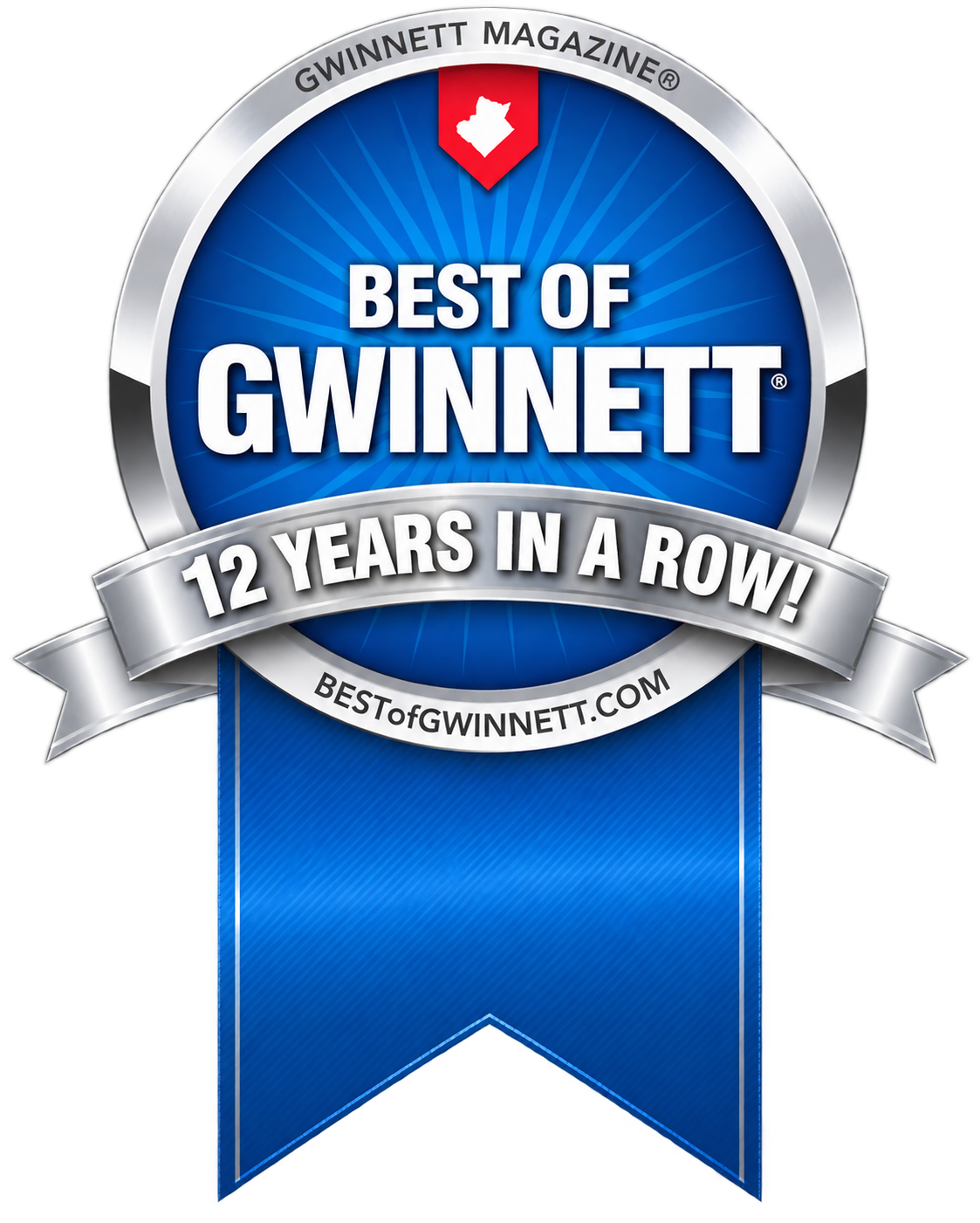 Best of Gwinnett award logo with blue, silver, and white colors;