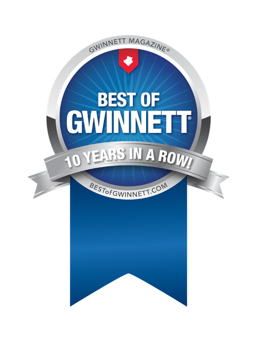 Best of Gwinnett award logo with blue, silver, and white colors; 