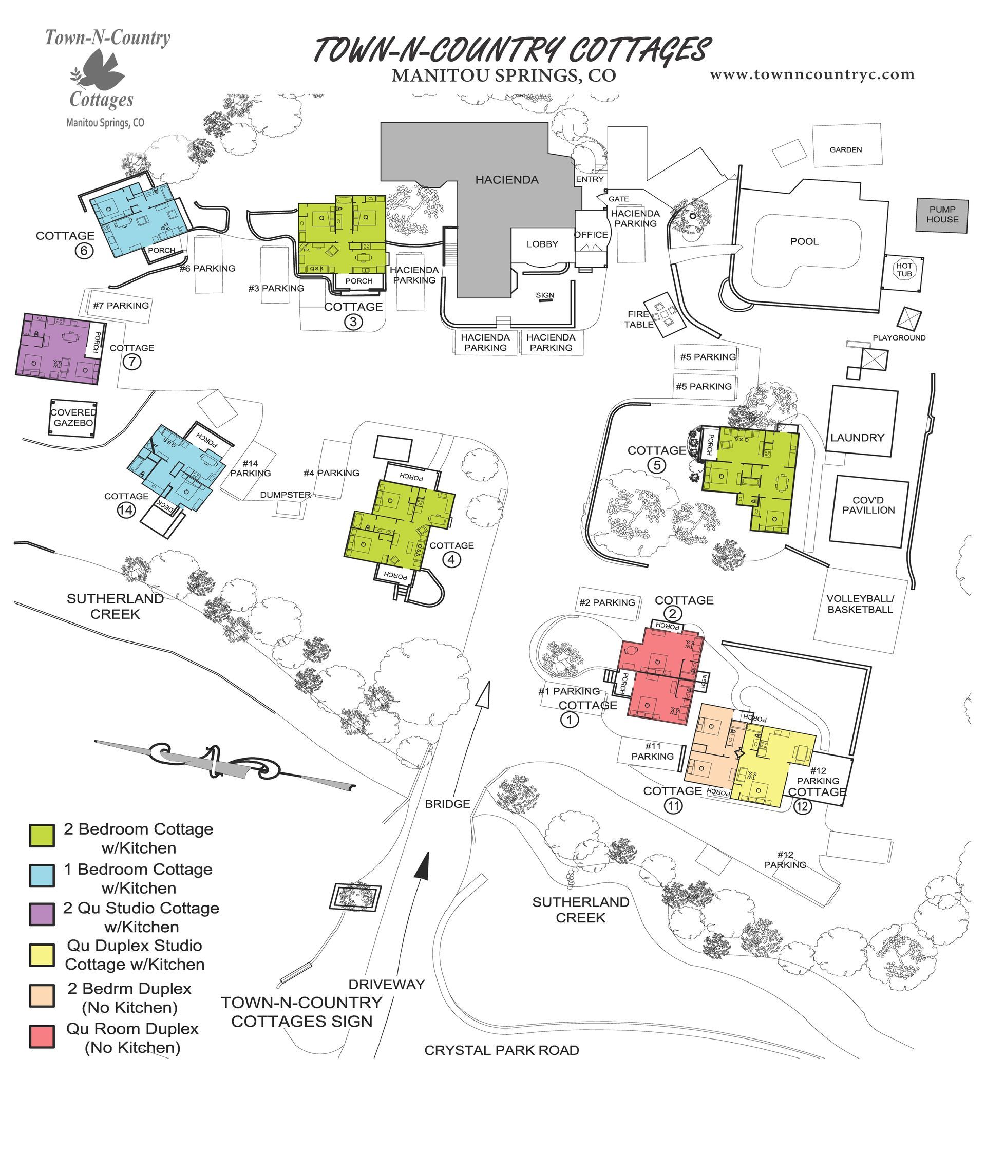 Property map showing cottage layout on 3 acres