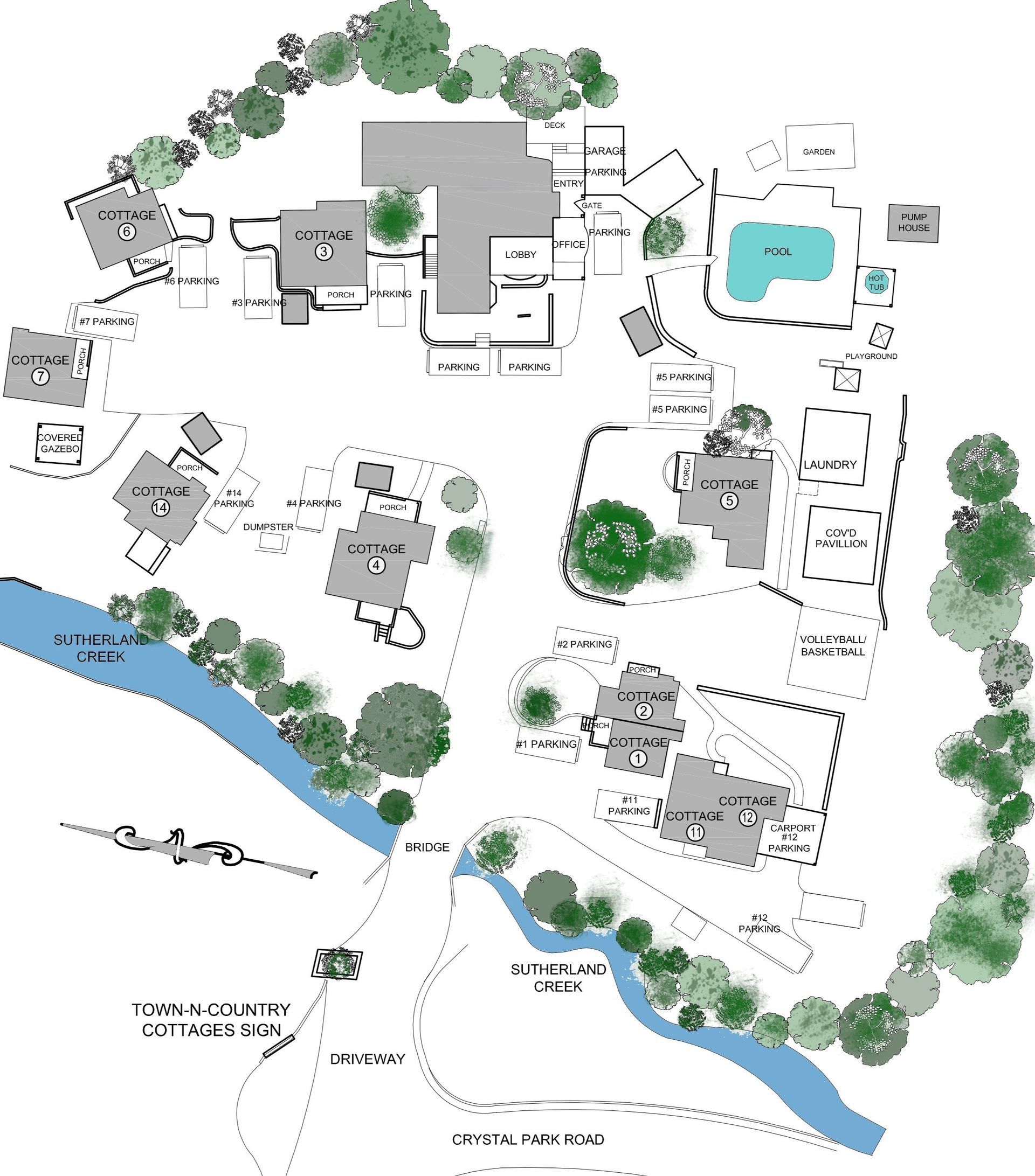 Property map showing layout on 3 acres