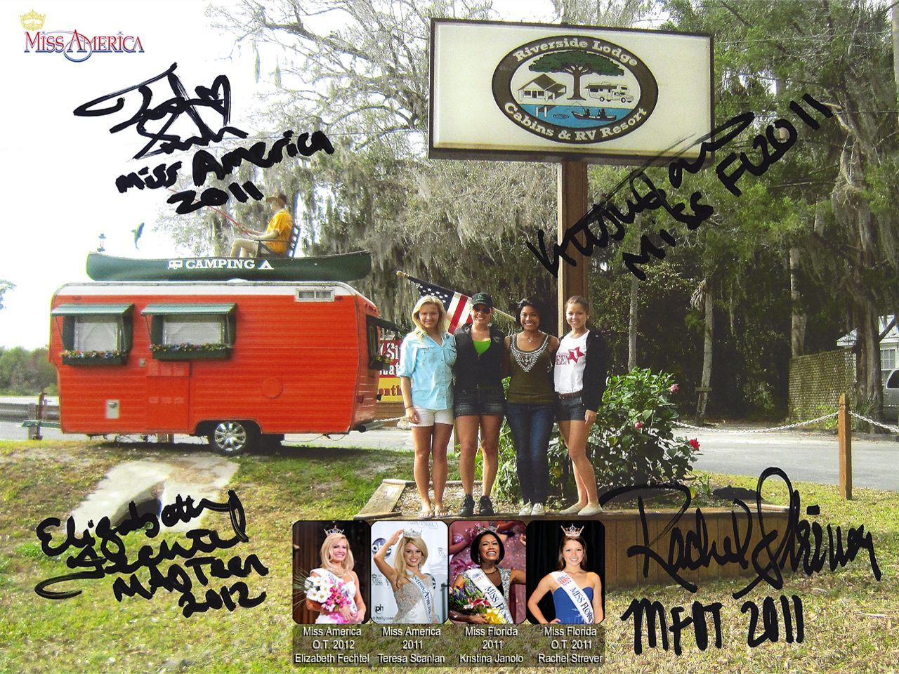 a group of women standing in front of a sign that says miss america 2011