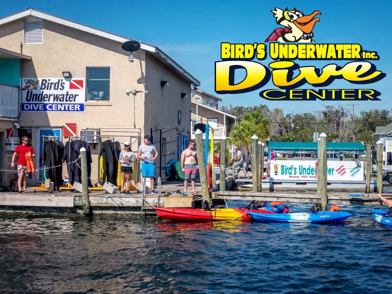 a sign for bird 's underwater dive center