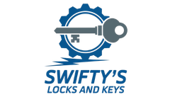 Blue and gray logo showing key and gear with text saying