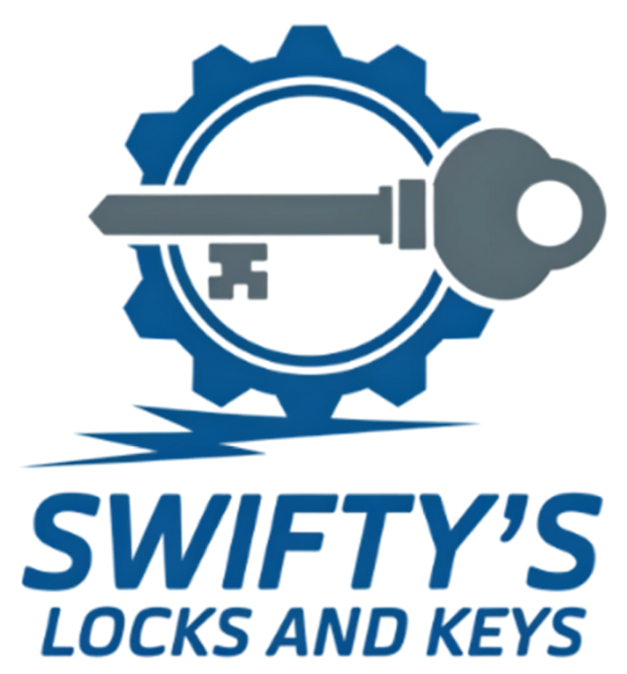 Blue and gray logo showing key and gear with text saying