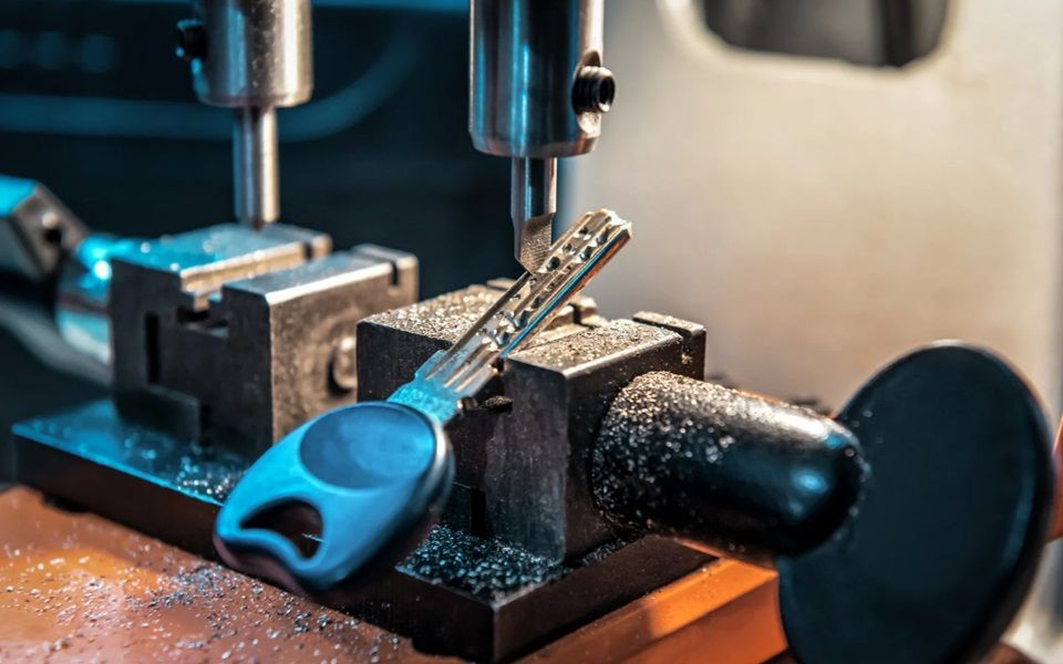 One new car keys being cut.