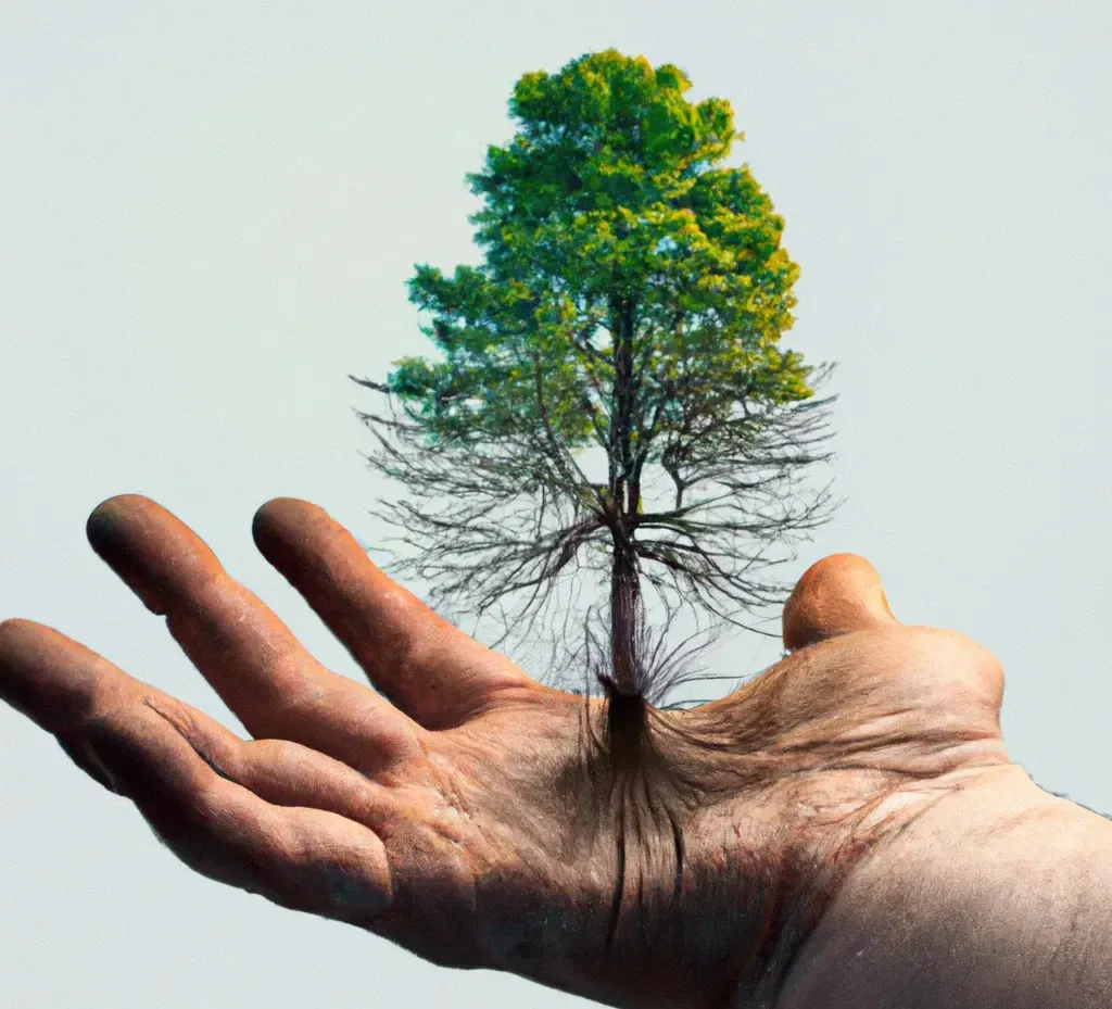 A person is holding a tree in their hand