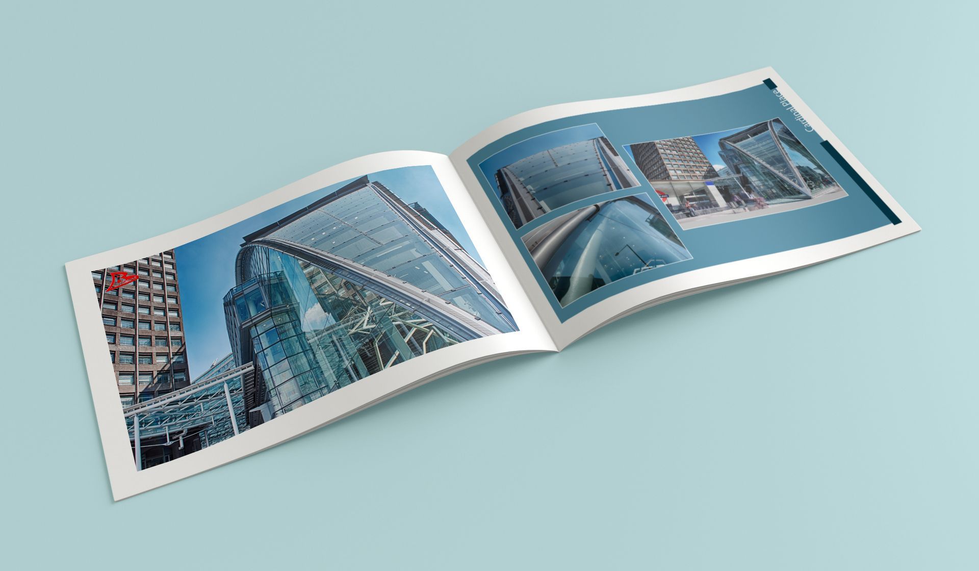 A book is open to a page with a picture of a building.