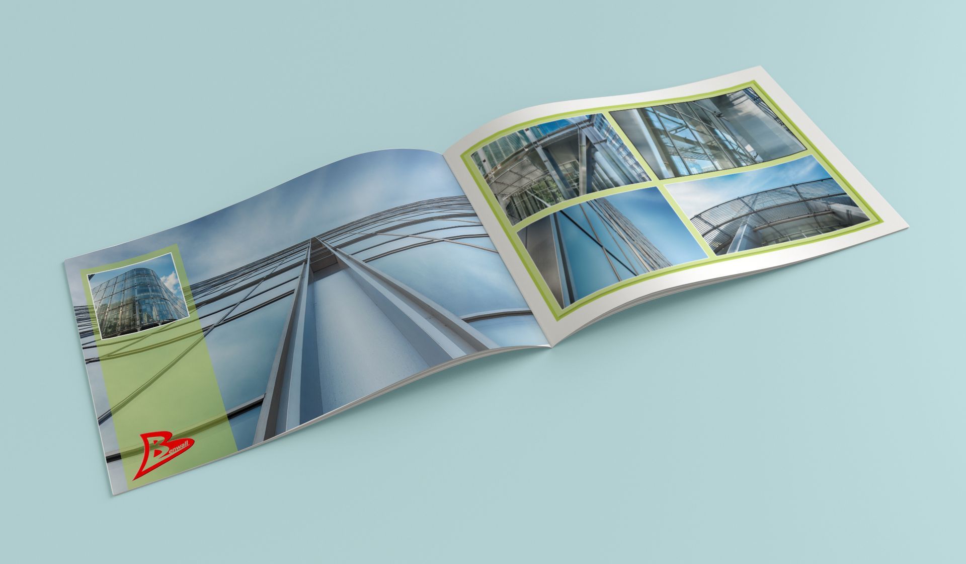 A brochure is open to a page with a picture of a bridge.