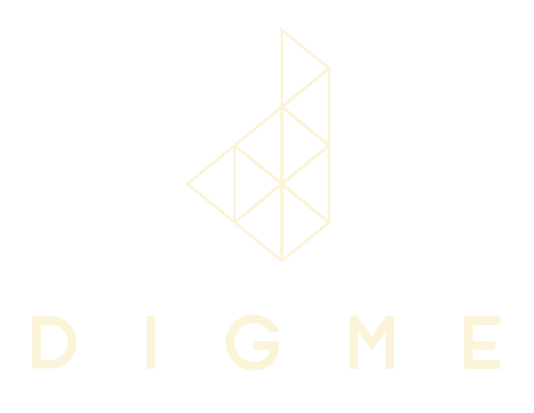 A logo for a company called digme with a triangle on a white background.