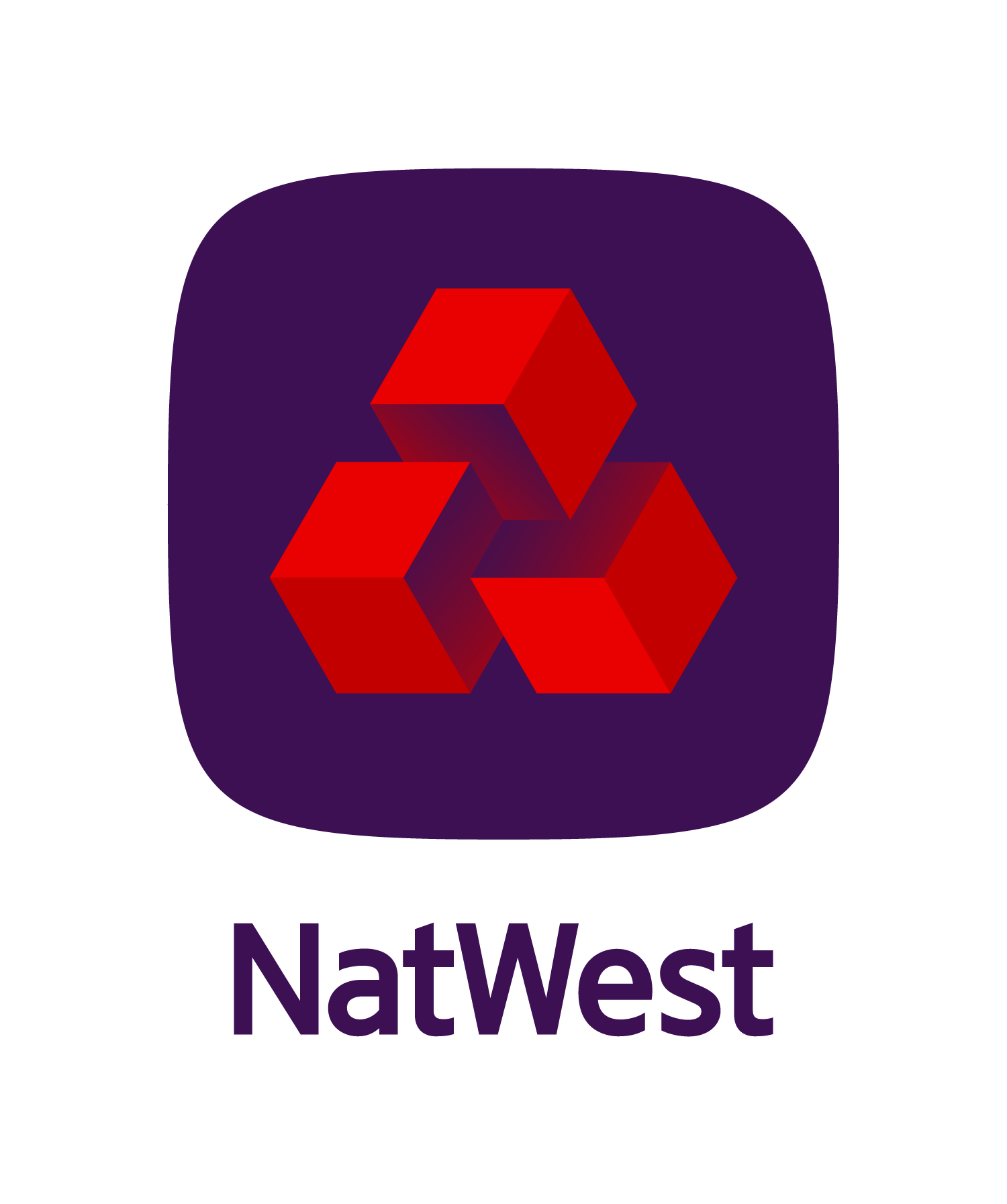 The natwest logo is a purple square with red cubes on it.