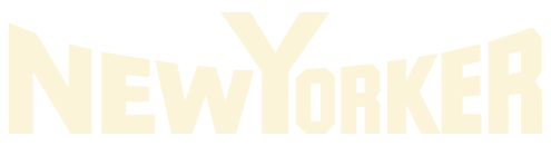 The word new yorker is written in yellow on a white background.