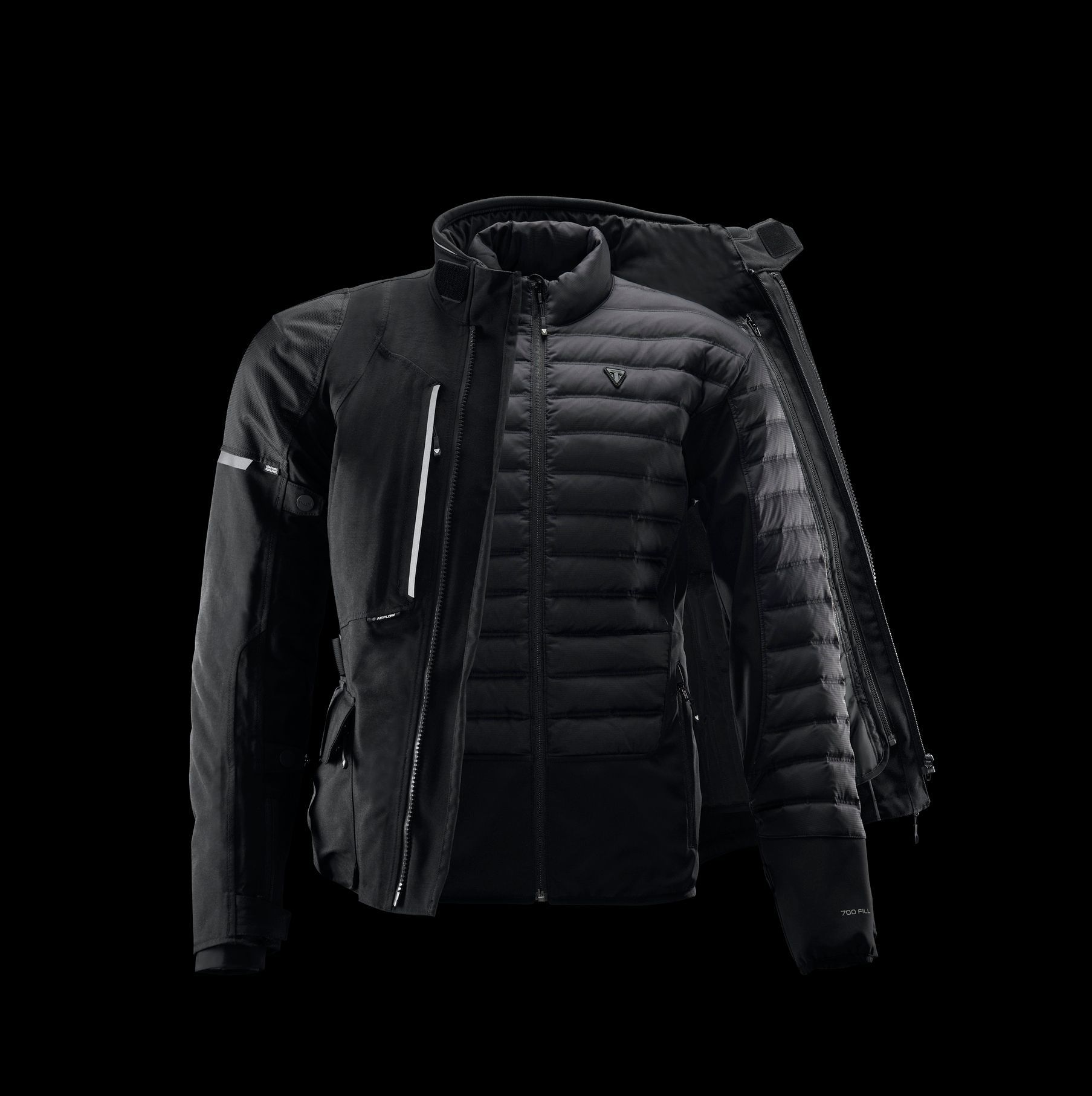 A black jacket with a hood on a black background