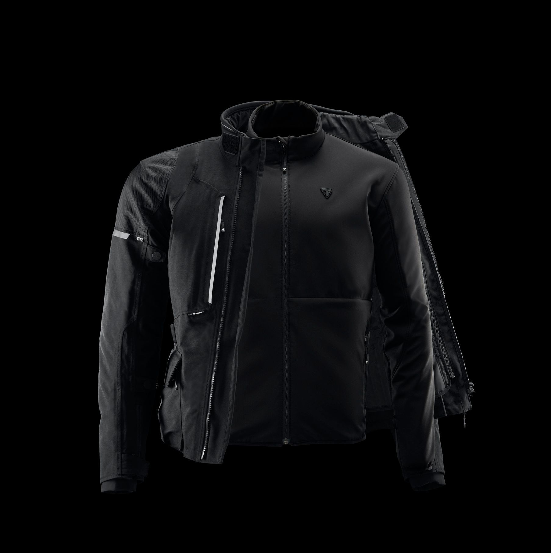 A black jacket with the letter v on it