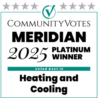 CommunityVotes award for Meridian, Platinum Winner 2025, voted best in Heating and Cooling.