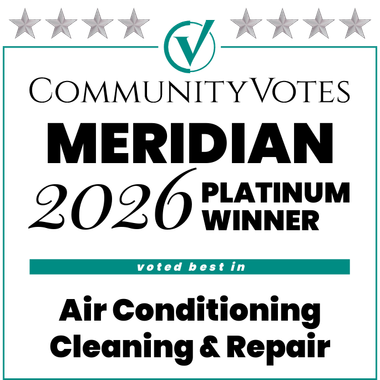 CommunityVotes award for Meridian, Platinum Winner 2025, voted best in Heating and Cooling.