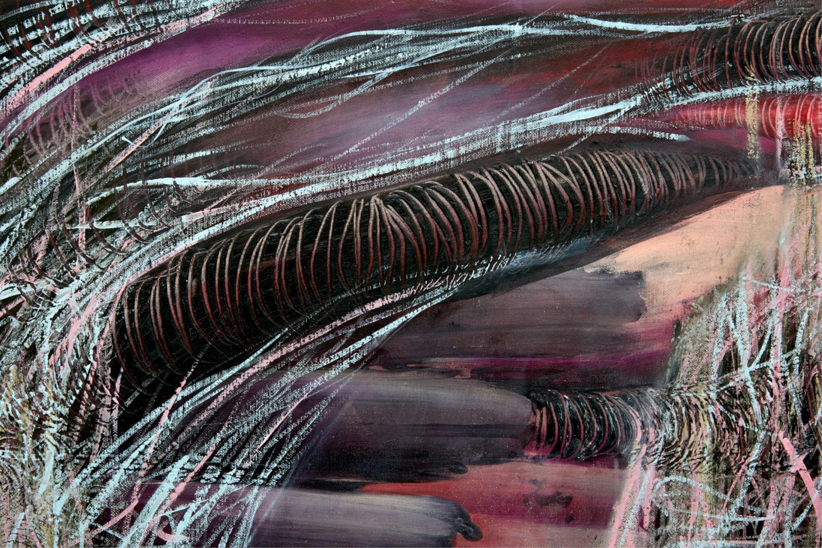 Detail of abrstract painting with oil and wax and oils sticks by Lala Drona