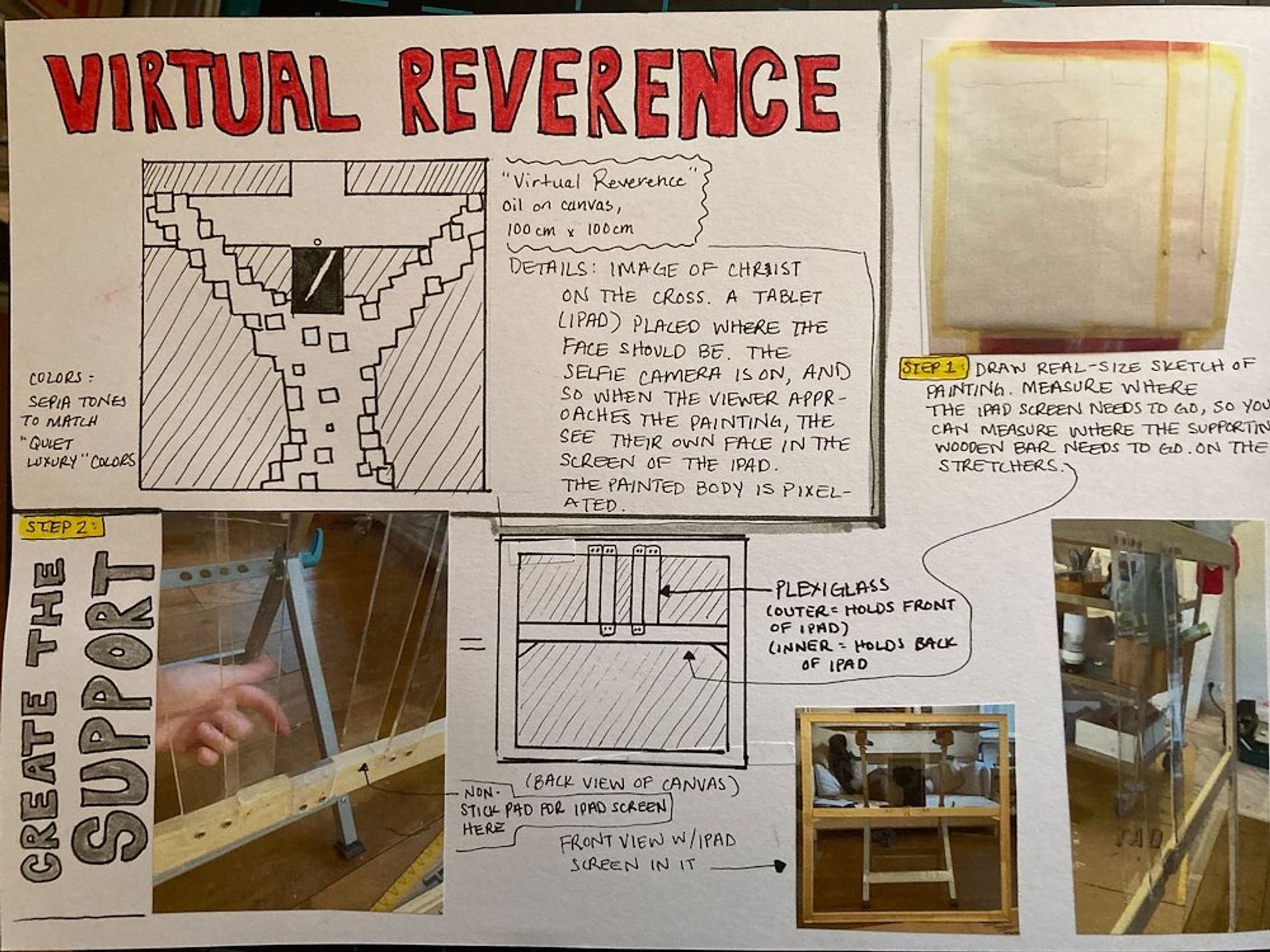 Page from Lala Drona's sketchbook preparatory work for Virtual Reverence