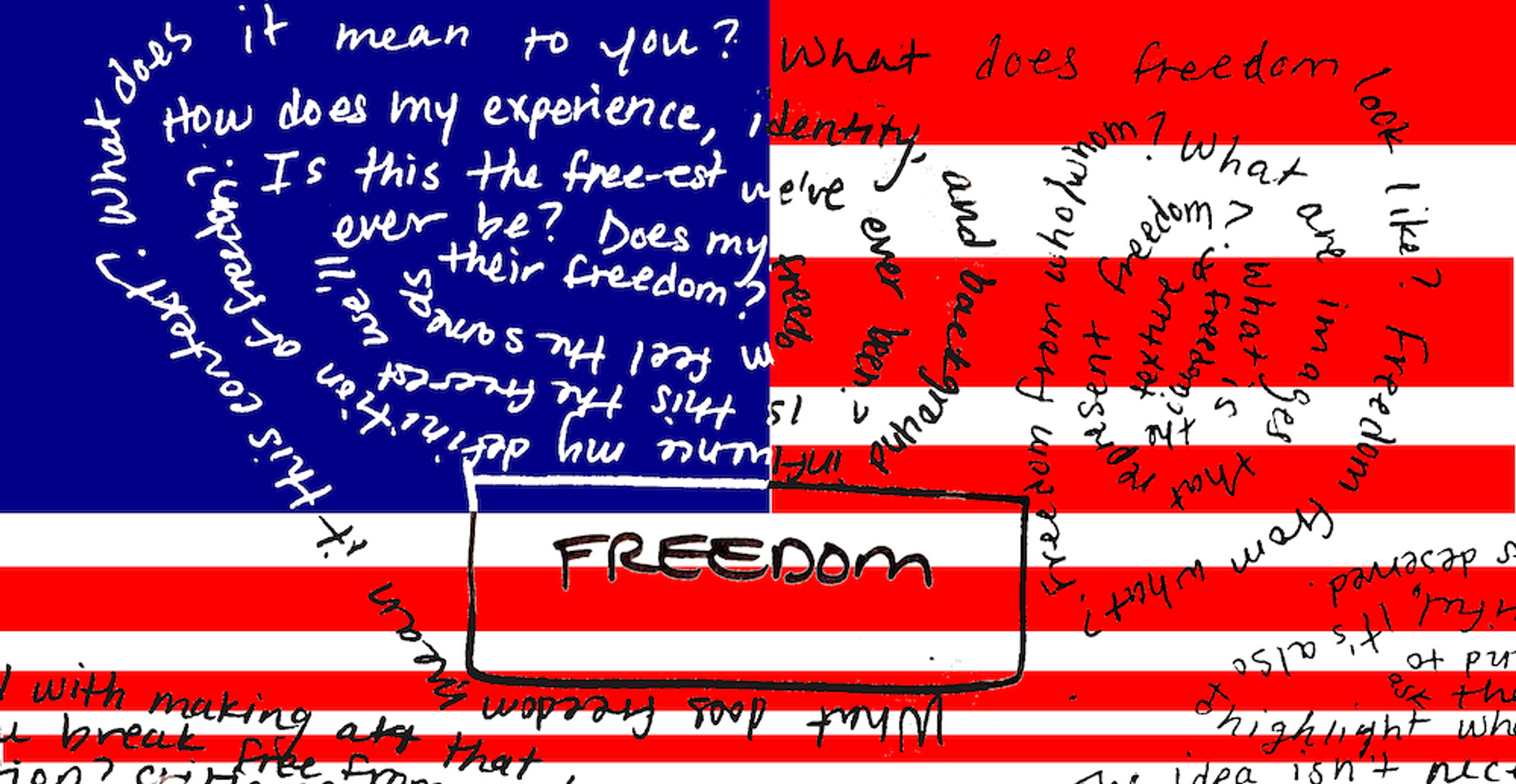 Expanded note-taking over american flag by Lala Drona