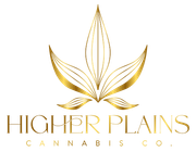Gold leaf logo for Higher Plains Cannabis Co. on a white background