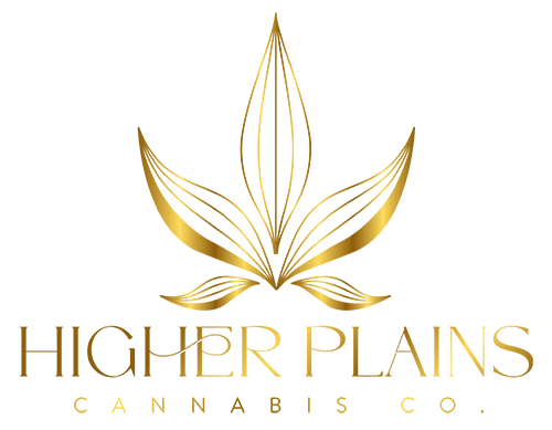 Gold leaf logo for Higher Plains Cannabis Co. on a white background