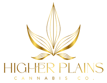 Gold leaf logo for Higher Plains Cannabis Co. on a white background