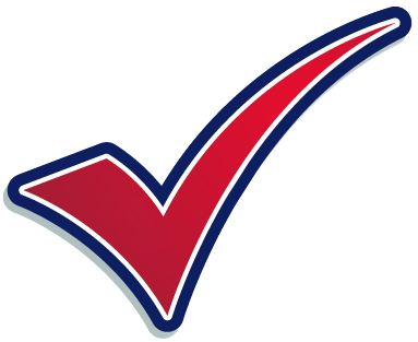 Red checkmark with blue and white outline.