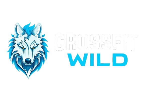 Blue wolf logo with the words “CrossFit WILD” on a white background