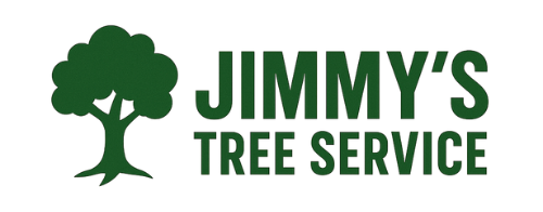 Jimmy 's tree service logo with a tree on a white background.