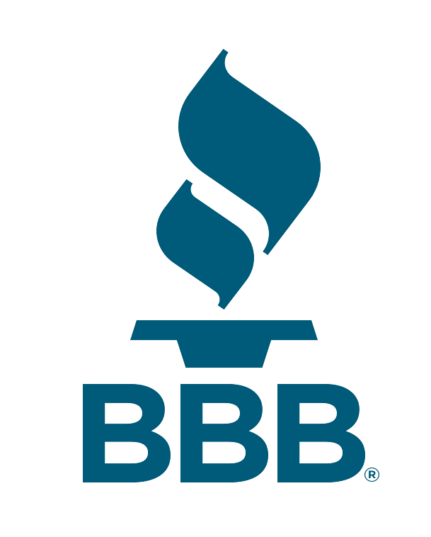 The bbb logo is blue and has a flame on it.