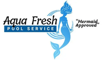Aqua Fresh Pool Service logo with a blue mermaid and the slogan “Mermaid Approved”