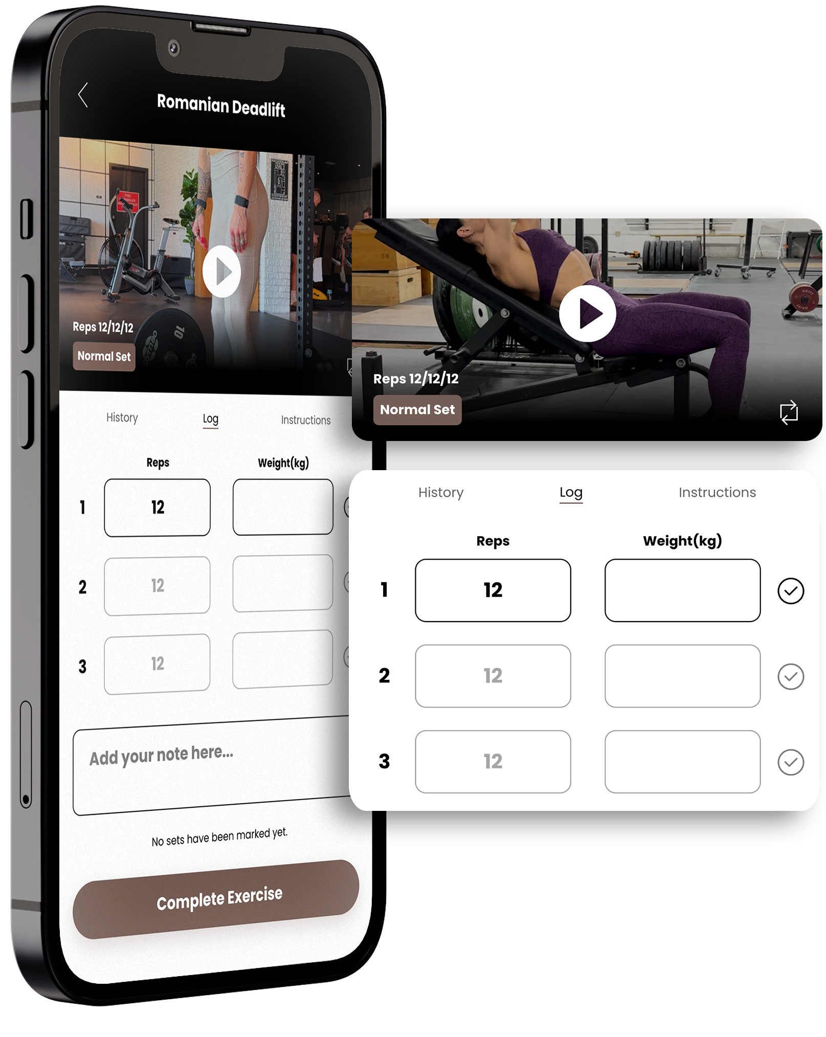 Phone showing exercises videos Erin Gales - Feed The Good App - Personalized Nutrition and Workout Programs