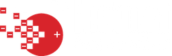 Red circle with a plus sign, surrounded by pixelated squares and negative signs.