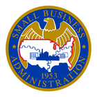 Small Business Administration seal with eagle, U.S. map, and blue-gold ring text.