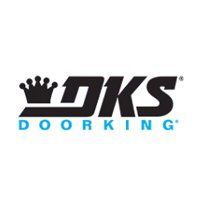 DKS DoorKing logo with black crown and lettering, blue “DOORKING” text on white background